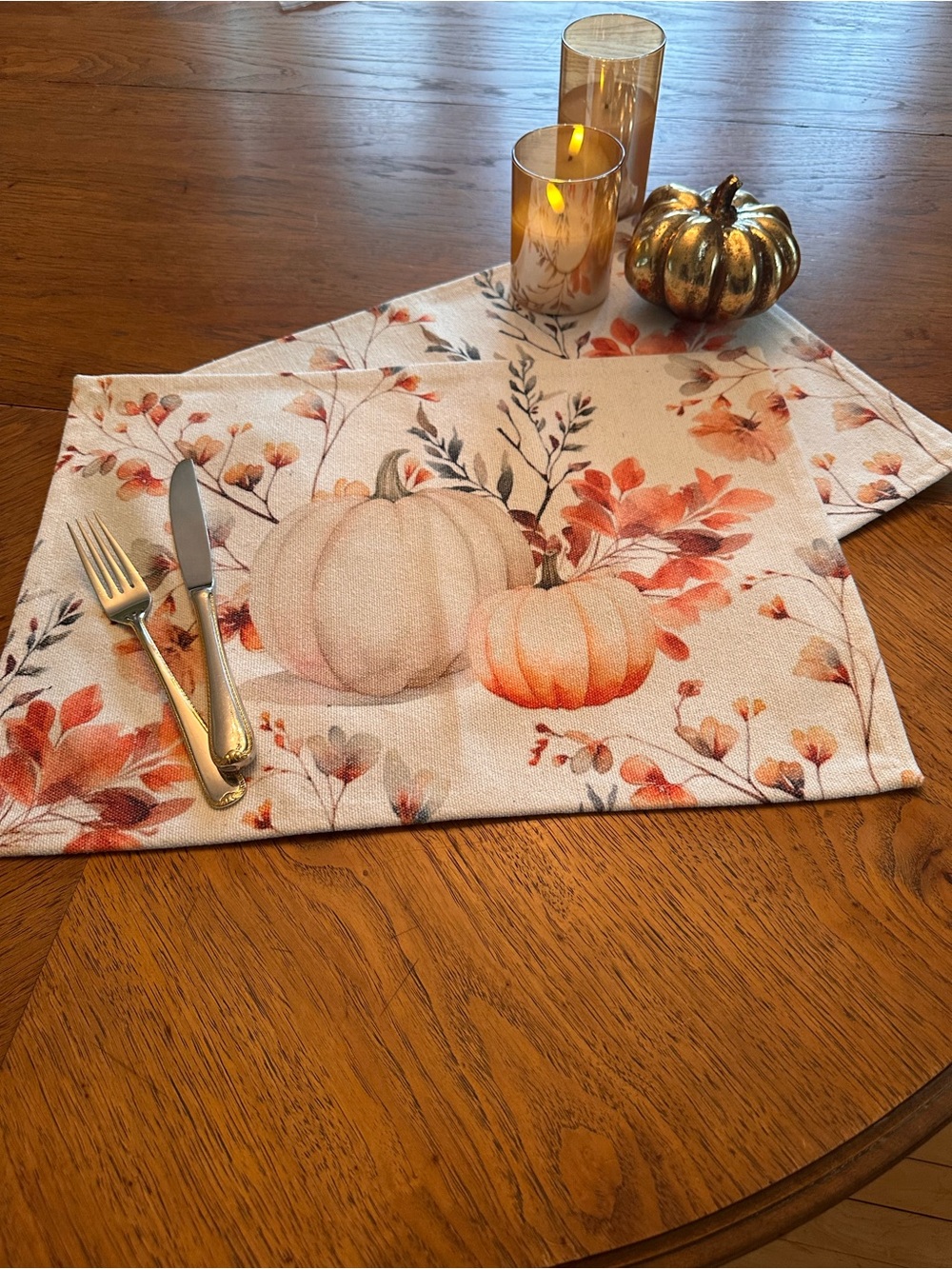 Autumn Pumpkin Floral Placemats - Martha Stewart - Set of 2 (Cream & Orange) - Picture 3 of 14